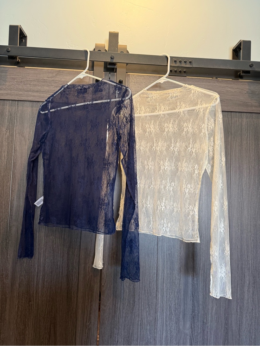 wild fable Navy and White Sheer Lace Long-Sleeve Tops